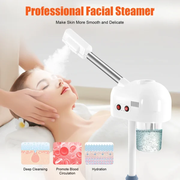 750ml Ozone Facial Steamer Height Adjustable Sprayer 360° Rotatable Movable Skin Care Equipment for Salon Beauty Spa White/Black