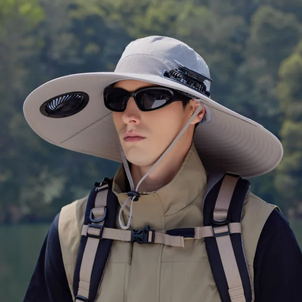 Outdoor Wide Brim Sun Hat With 2 Solar Fan Sun Bucket Hat For Men Women Upf 50+ Bucket Fishing & Beach Hat With Fan Hat Hat Blue - Image 3