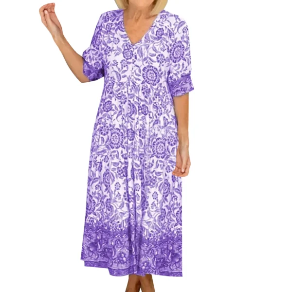 Boho Style Sundresses For Women Summer Casual V Neck Short Sleeve A Line Slim Maxi Gown 2025 Fashion Vestidos Para Mujer - Image 5