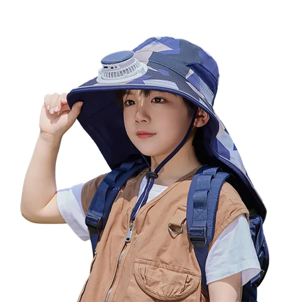 Kids Solar Fan Hat With Wide Brim For UV Protection Lightweight Cap For Outdoor Activities Adjustable Breathable Design Kids Hat - Image 3