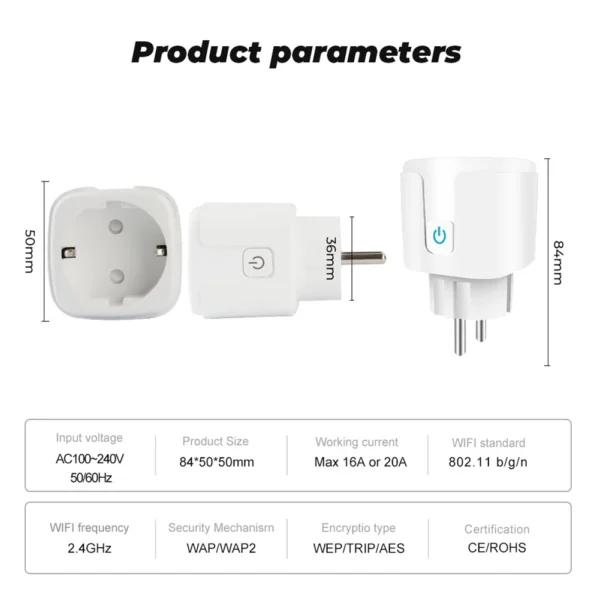 16A/20A Tuya WiFi Smart Plug Energy Monitoring EU Smart Plug Work with Alexa Google Assistant for Living Room Study Bedroom - Image 6