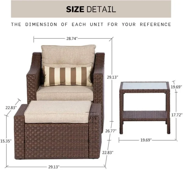 Outdoor Patio Furniture Set 7-Piece Brown Wicker Conversation Furniture Set Patio Lounge Chairs with Ottoman & Loveseat - Image 5