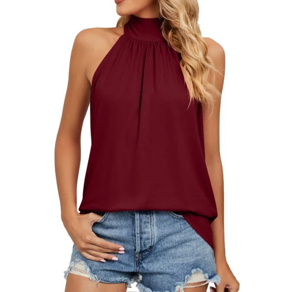 Women's Elegant Blouses Shirts Sleeveless Silk Strap Summer Blouses For Women Fashion 2023 Hanging Neck Lace Up Tops Blouse - Image 5