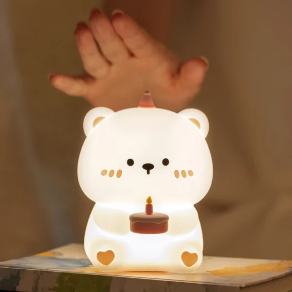 LED Cake Bear Night Light Silicone Pat Light Bedroom Bedside Rechargeable Atmosphere Lamp Christmas/Birthday Gift For Boys/Girls - Image 5