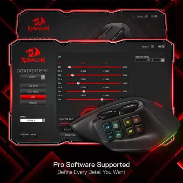 Redragon M811 Aatrox MMO Gaming Mouse, 15 Programmable Buttons Wired RGB Gamer Mouse w/ Ergonomic Natural Grip Build - Image 6