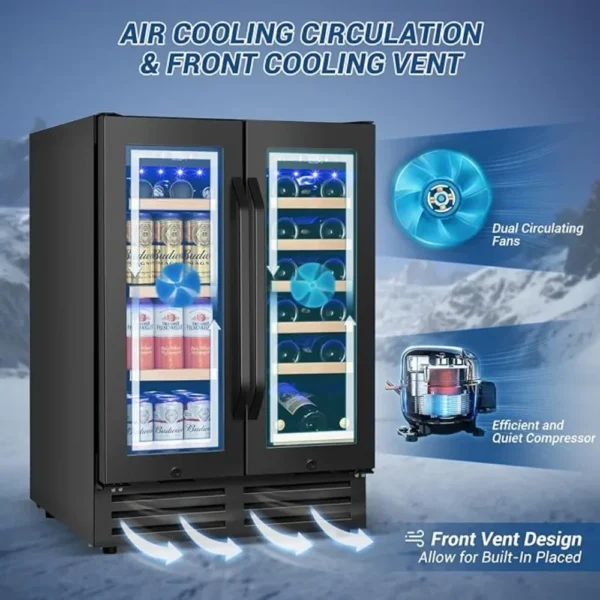 Wine and Beverage Refrigerator Black, 24 Inch Beverage Cooler Under Counter Dual Zone with Glass Door&Lock - Image 4