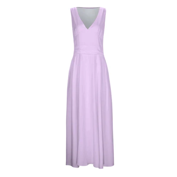 Women'S Fashion Casual Dresses Spring And Summer Solid Color Sleeveless V Neck Side Zipper Style Long Dress Elegant Sundress - Image 4