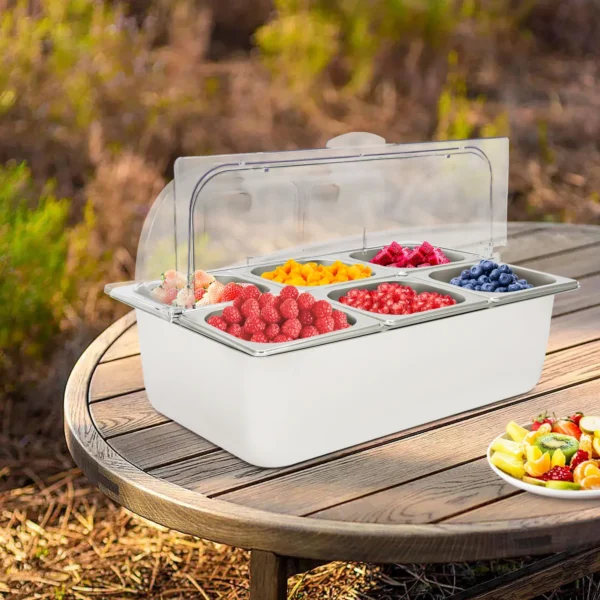 Ice Food Serving Display Tray, Stainless Steel and PC, 6 Pans with 3.59qt Capacity, for Buffets and Catering Events, 53x33x33cm - Image 3