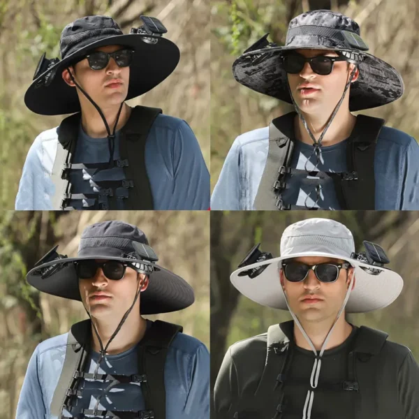 Wide Brim Solar Fan Outdoor Fishing Hat, Sunscreen Sun Hat with Fan - Image 3