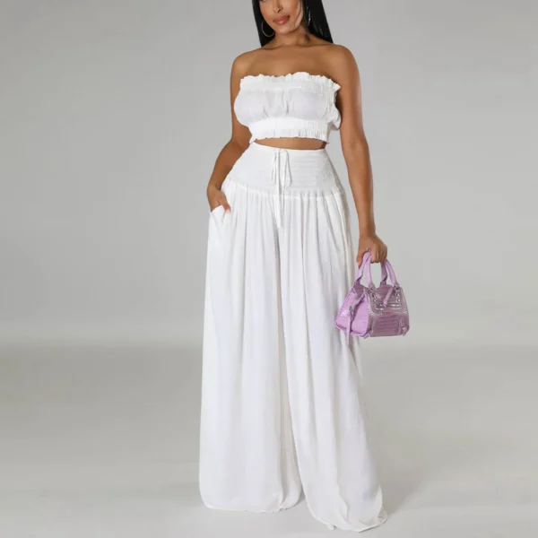 Women'S Solid 2 Piece Outfits Stylish Casual Solid Color Strapless Pantsuit Fashion Top And Pants Two Piece Sets костюм женский - Image 2