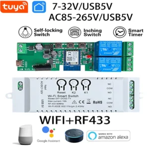 7-32V/85-265V WIFI Smart Remote Control Switch Work with Alexa Google Home Smart Switch Module Smart Life APP 2CH RF 433MHZ