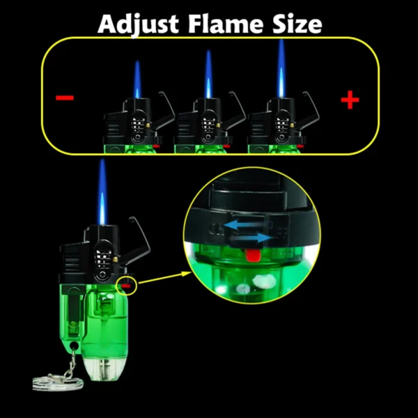 5 Pack of Cool Jet Flame Torch Lighter Refillable Butane Windproof Design with Keychain and Flame Fixed Lock(Without Butane) - Image 4