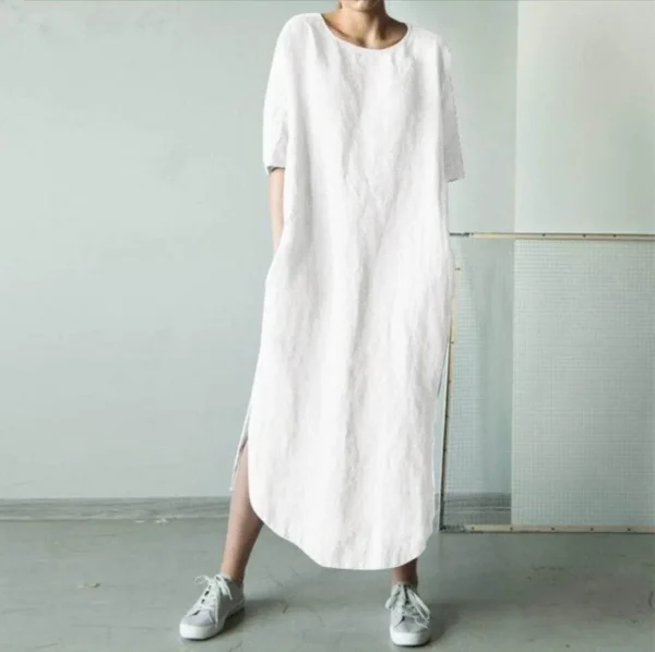Linen Loose Maternity Tops Dresses for Pregnant Women Pleated Short Sleeve Dress Vestidos Outfits Pregnancy Clothing Plus Size - Image 3
