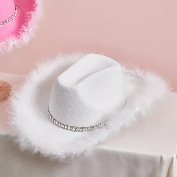 Women s Western Style Cowboy Hat with Feather Accents Wide Brim Sun Protection Cap for Outdoor Parties and Events - Image 4