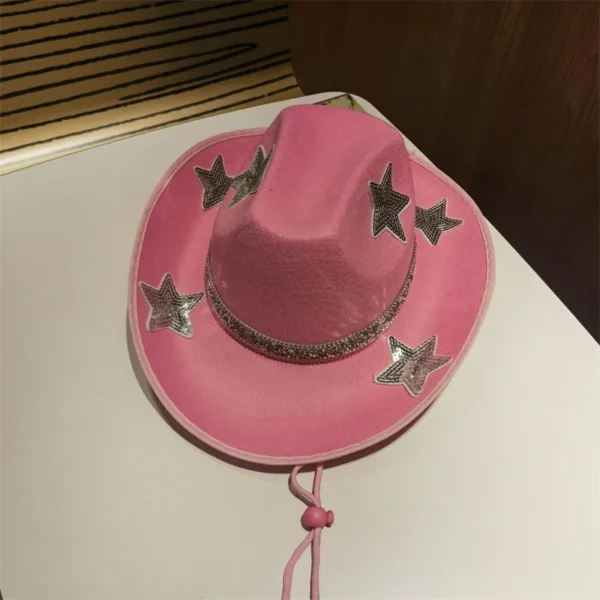 Women Glitter Cowboy Hat with Sequin Stars and Wide Brim Stylish Western Beach Hat for Wedding Carnival Rave Party and - Image 2