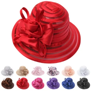 Salvage Hat Spring Summer Mesh Sunshade Hat Flower Temperament Wedding Dress Hat Sun Dome Large Brim Hat Beach Floppy Hat