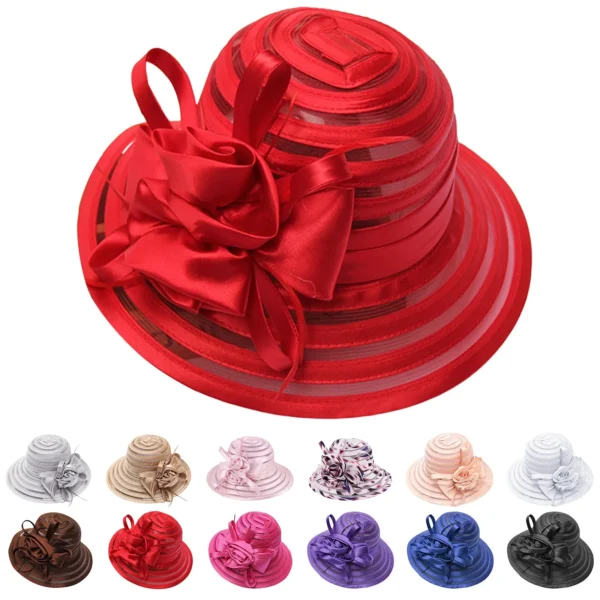 Salvage Hat Spring Summer Mesh Sunshade Hat Flower Temperament Wedding Dress Hat Sun Dome Large Brim Hat Beach Floppy Hat