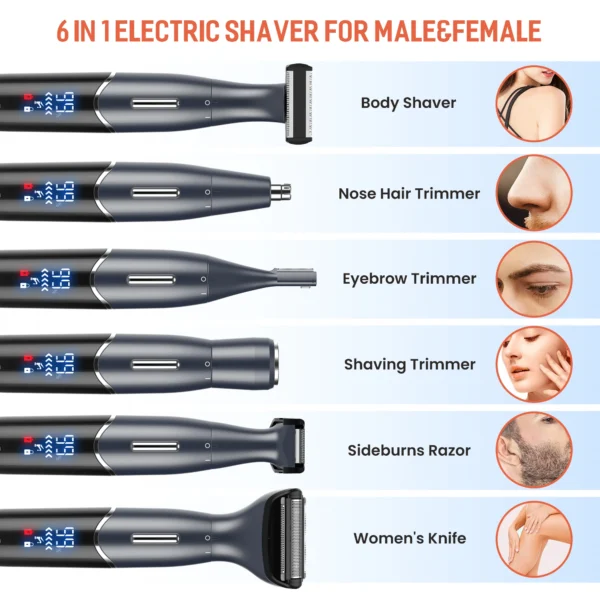 Sejoy 6 In 1 Body Hair Trimmer Kit Electric Beard Shaver Men&Women Nose Hair Trimmer Eyebrow Razor Portable Body Shaver IPX5 - Image 2