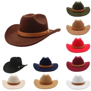New Straight Cowboy Hat British Style Fedora Flat Top Black Top Hat European And Style Hat Cowboy Hats For Women With String Hot