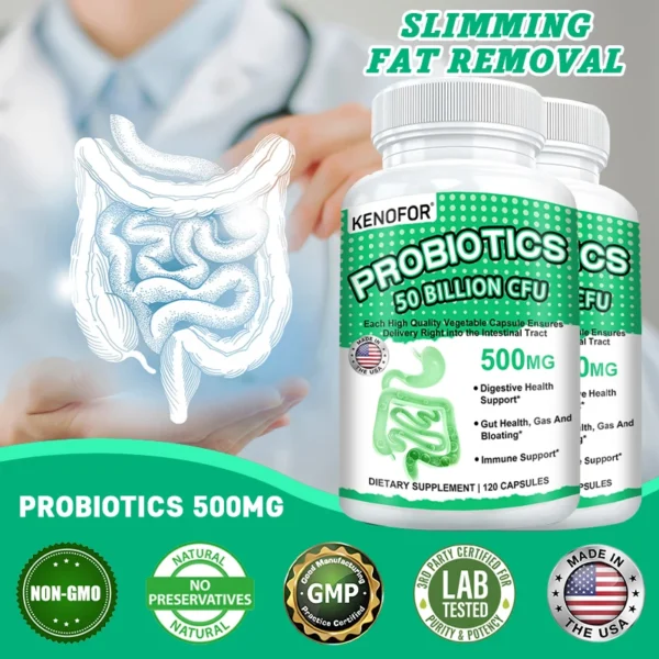 Probiotics 50 Billion CFU Supplement - Supports Digestive Health, Gut Health, Gas & Bloating, 120 Capsules - Image 6