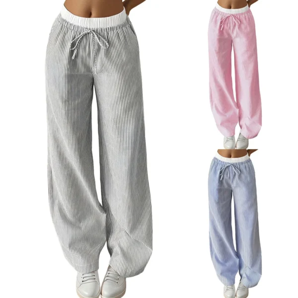 Women Wide Leg High Waist Casual Style Daily Wear With Pockets Jogging Sweatpants Women Pocket Cotton And Linen Wide-Leg Pants - Image 2