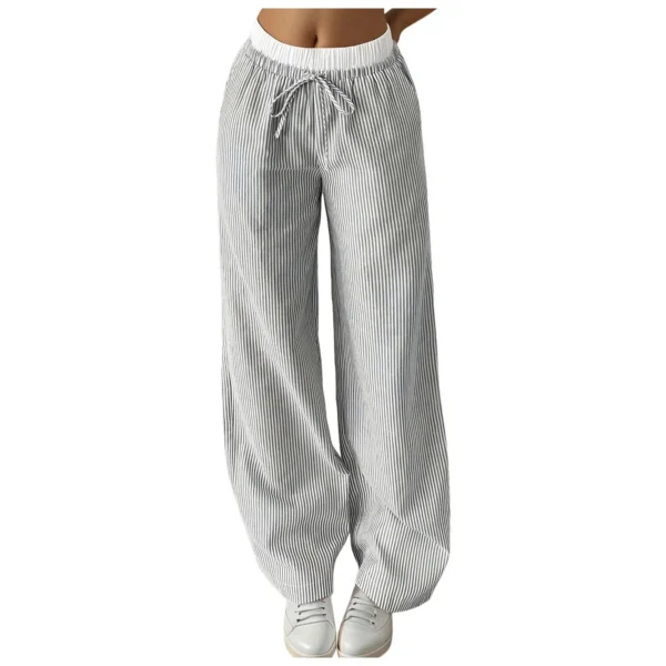 Women Wide Leg High Waist Casual Style Daily Wear With Pockets Jogging Sweatpants Women Pocket Cotton And Linen Wide-Leg Pants - Image 3