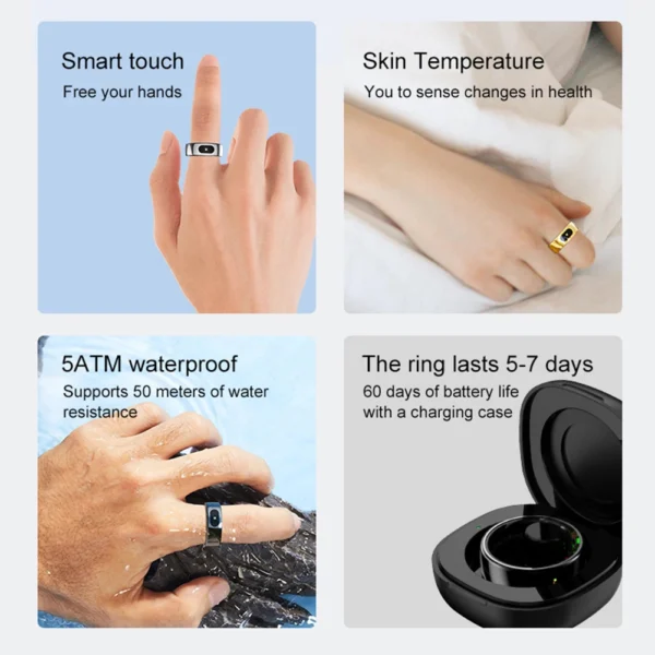 R08 Smart Ring Electronic Smartring 5ATM Waterproof Sports Fitness Tracker With Charging Case Sleep Tracker for Phone Womens Men - Image 5