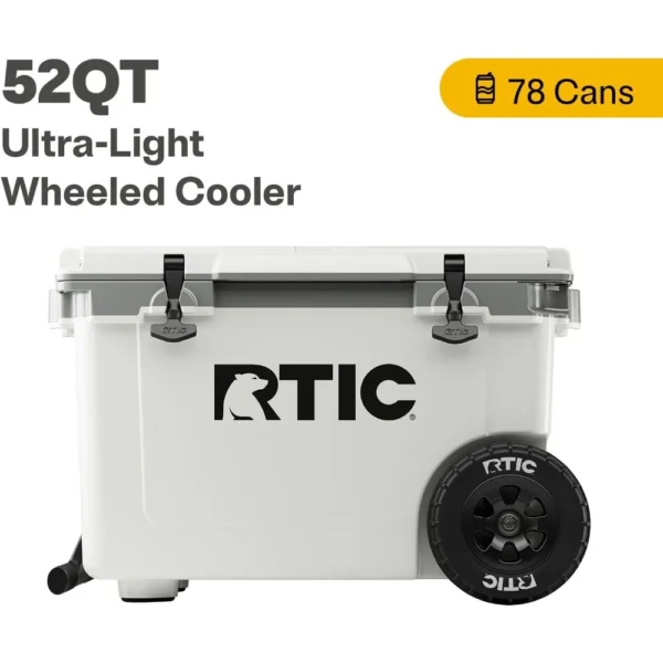 52 Quart Ultra-Light Wheeled Hard Cooler Insulated Portable Ice Chest Box for Beach, Drink, Beverage, Camping, Picnic, Fishing - Image 3