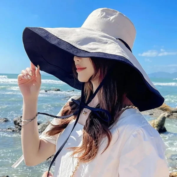Women Wide Brim Summer Sun Hat Wired Edge Beach Bucket Fishing Hats Reversible Foldable Travel UV Protection - Image 2
