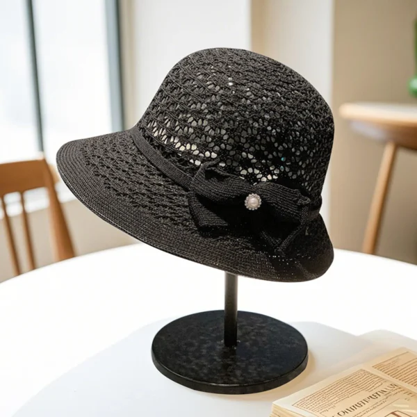 Fashionable Women s Sun Hat Stylish Wide Brim Straw Hat with Chic Hollowed Bow Design for Trendy Summer Look and Outdoor - Image 6