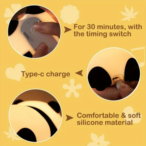 Adorable Panda Shape Night Light - Gift for Kids/Baby Shower Dimmable Silicone LED Mood Lamp Bedroom Ambient Lighting - Image 2