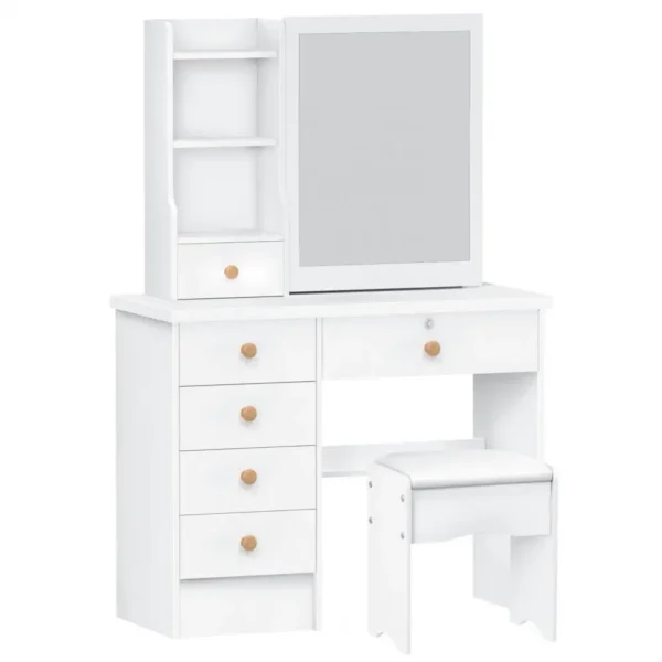 Makeup Vanities Vanity Desk with Sliding Mirror, Bedroom Dressing Table, Makeup Desk with 6 Drawers Bedroom Furniture - Image 5