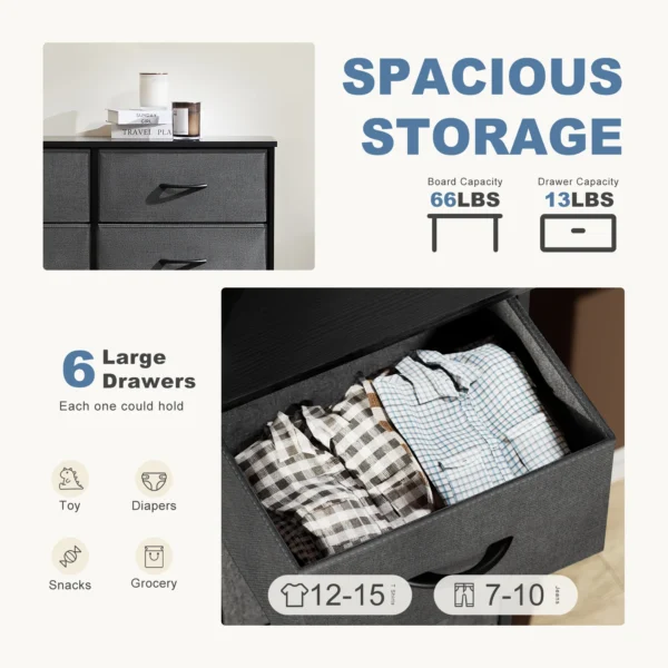 JHK 6 Fabric Drawers Nightstand For Bedroom Bedside Sofa Table With Storage Closet Chest Clothes Display Cabinet Furniture - Image 6
