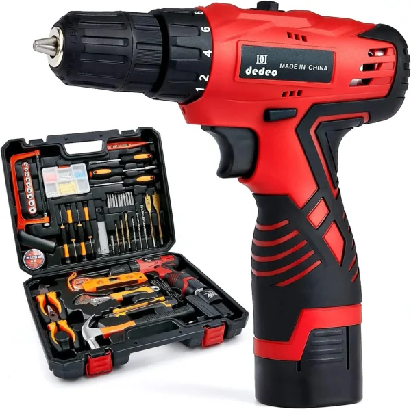 Tool Set with Drill, 108Pcs Cordless Drill Household Power Tools Set with 16.8V Lithium Driver Claw Hammer Wrenches Pliers DIY A - Image 5