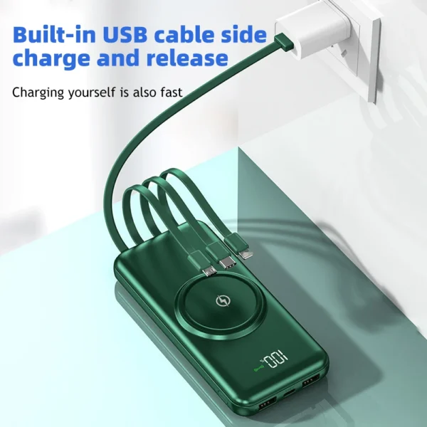 20000mAh Wireless Power Bank Fast Charging Built-in Quad Power Cable Mobile Phone Charger For Iphone 13 14 15 Xiaomi Samsung - Image 5