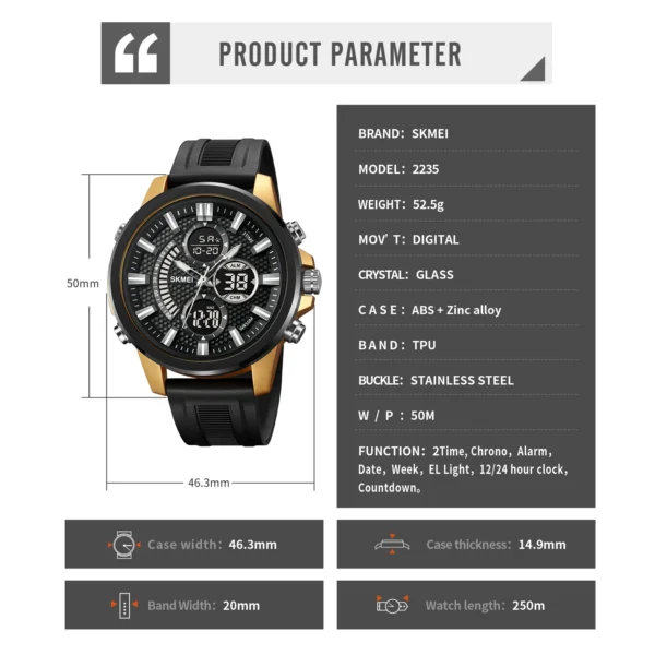 SKMEI Man Electronics Digital Wristwatches For Men Back Light Sport Watch 5Bar Waterproof Chrono Alarm Date Clock Reloj Hombre - Image 6