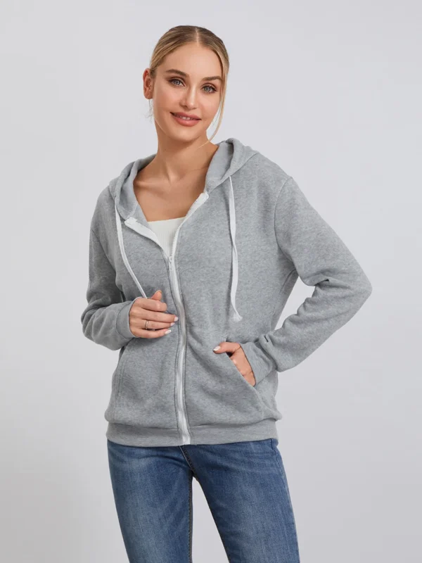 Women s Zip Up Hoodies Long Sleeve Solid Color Classic Fit Sweatshirts Jackets Streetwear Tops - Image 4