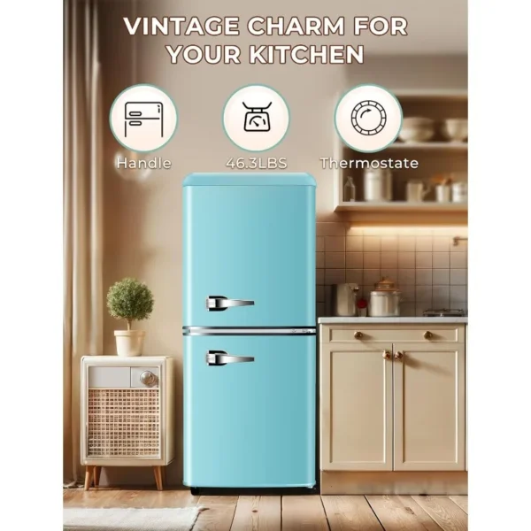 3.8 Cu.Ft Retro Fridge with Bottom Freezer and Drawer, 2 Door Refrigerator with 7 Adjustable Temperature Settings Blue - Image 2