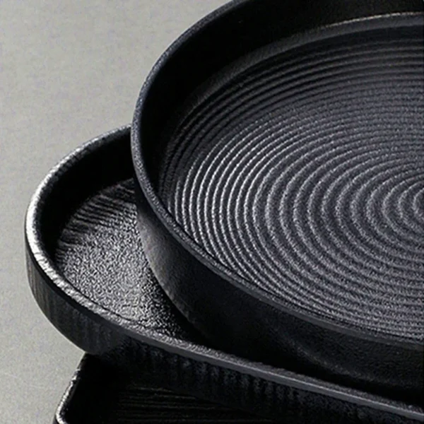 Melamine Black Dinner Plate Thickened Sushi Pans Imitation Porcelain Barbecue Dishes Home Food Serving Tray Household Tableware - Image 5