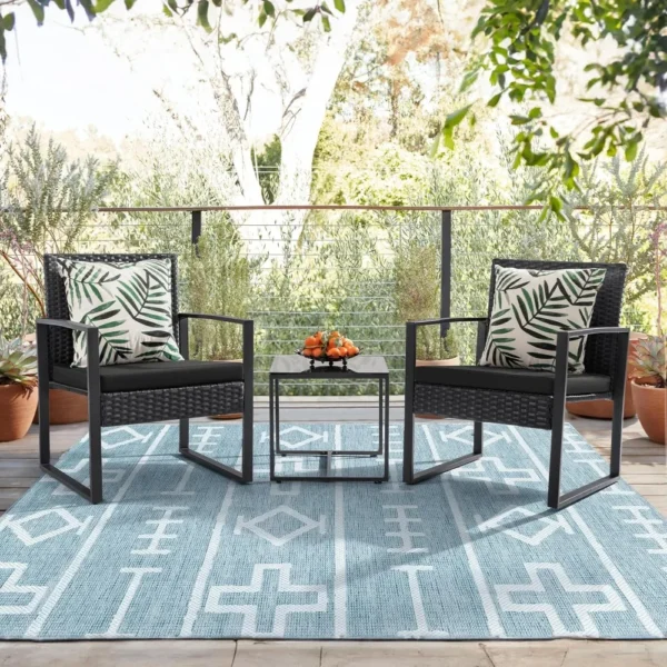 3 Pieces Patio Set Outdoor Wicker Furniture Modern Rattan Chair Conversation with Coffee Table, Garden Furniture Sets - Image 2