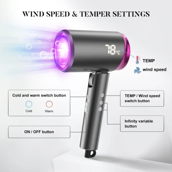 SEJOY Hair Dryers 1800W Professional Salon Hair Dryer Ionic Blow Dryer with Negative Nozzle - Image 4