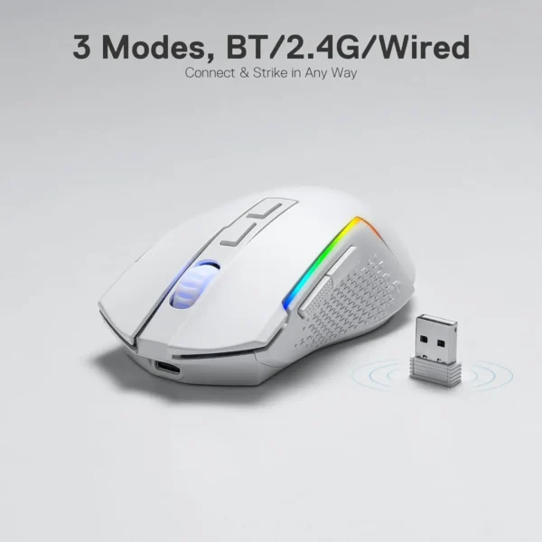 Redragon M693 Wireless/Wired BT & 2.4G Bluetooth Gaming 8000 DPI Mouse 3-Mode Connection RGB Backlight for PC/Mac/Laptop - Image 3