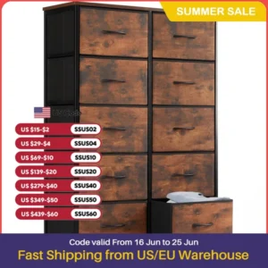 JHK Bedside Table For Bedroom With 10 Fabric Drawers Wardrobe Steel Frame Closet For Storage Cabinet Living Room Of Furniture
