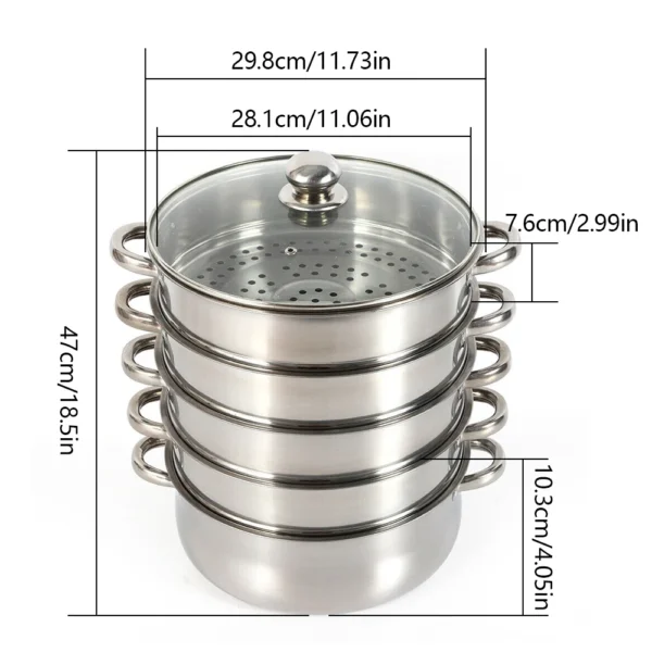 5 Tier 26 / 28 / 30cm Steam Cooker Steamer Pan Cook Food Veg Pot Stainless Steel - Image 5