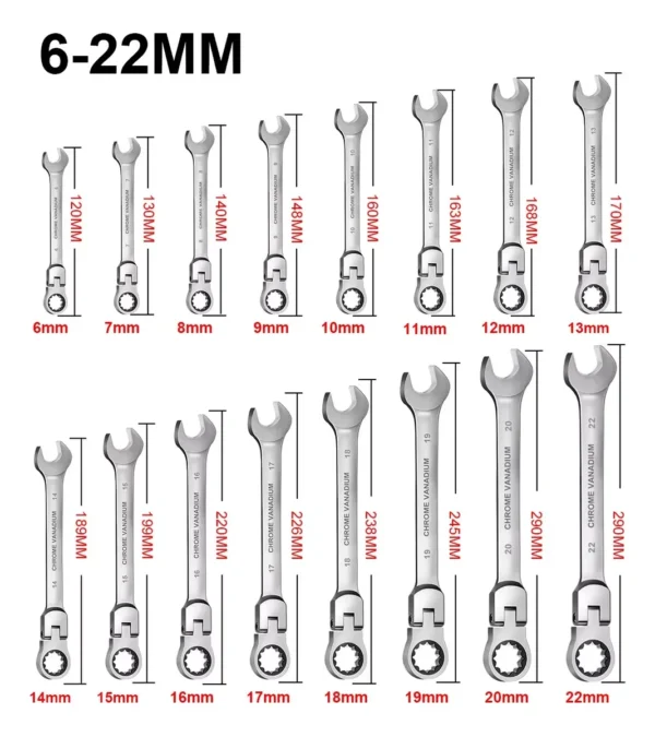 16Pcs Premium Flex-Head Ratcheting Wrench Set, 6-22MM, Durable Craftsmanship, with Handy Storage Bag - Perfect for DIY & Auto - Image 2