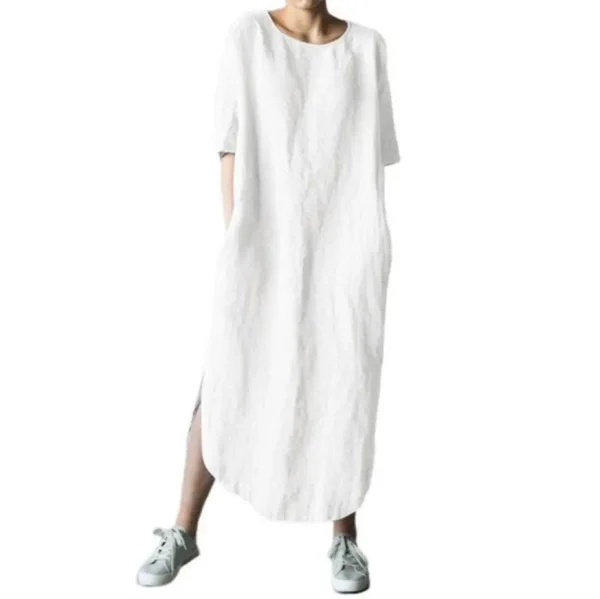 Linen Loose Maternity Tops Dresses for Pregnant Women Pleated Short Sleeve Dress Vestidos Outfits Pregnancy Clothing Plus Size - Image 4