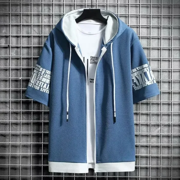 Fashion Men's Hoodies Summer Men Clothing T-shirt Zipper Hood Cartoon Casual T Shirt Print Hooded Top Short Sleeve Men - Image 5
