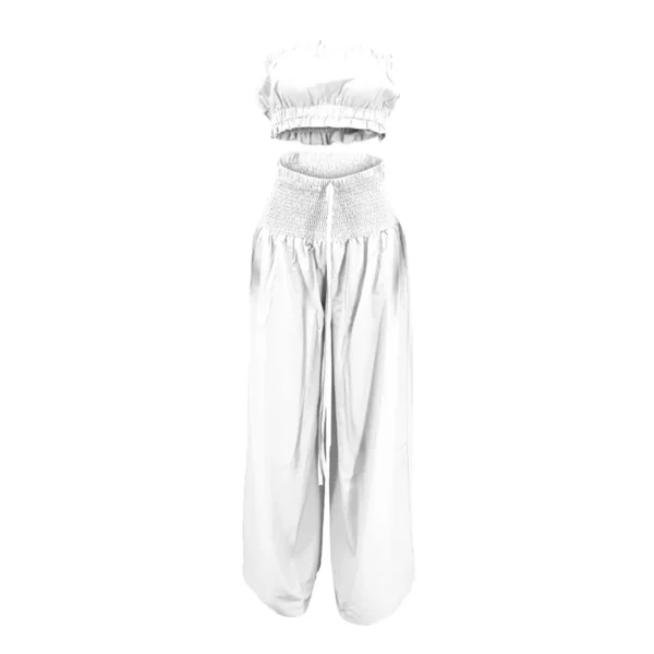 Women'S Solid 2 Piece Outfits Stylish Casual Solid Color Strapless Pantsuit Fashion Top And Pants Two Piece Sets костюм женский - Image 5