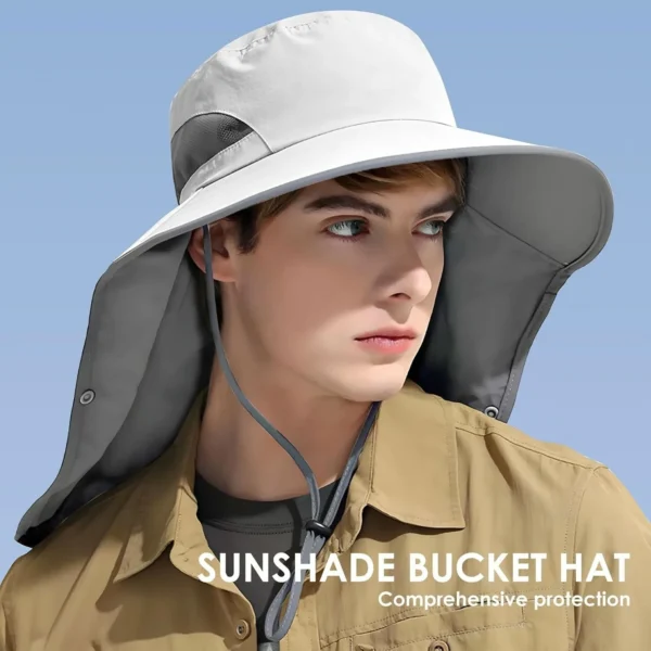Outdoor Sun Hat Detachable Neck Face Flap UPF 50+UV Protection Visor Fishing Hats with Neck Flap for Men & Women - Image 2