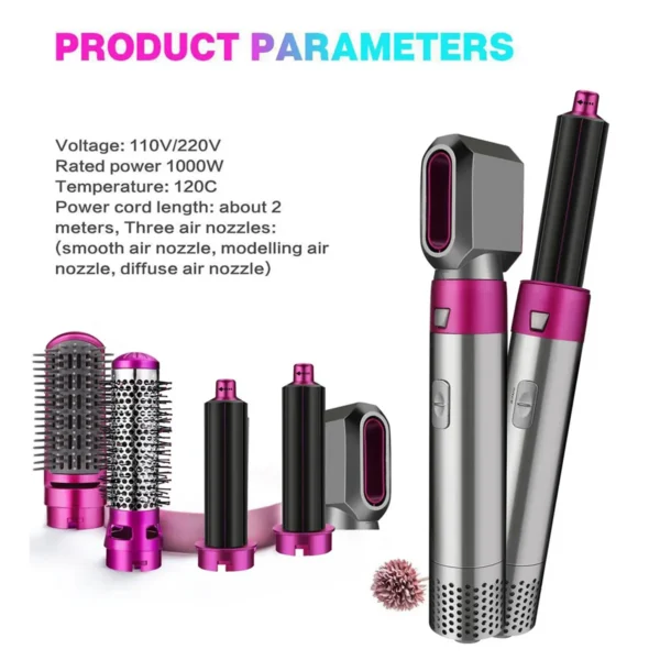 Hot Air Brush 5 in 1 Hair Dryer Brush Negative Ionic Detachable Hair Dryer Styler Air Culer Wand Hair Straightener Brush Blow - Image 2